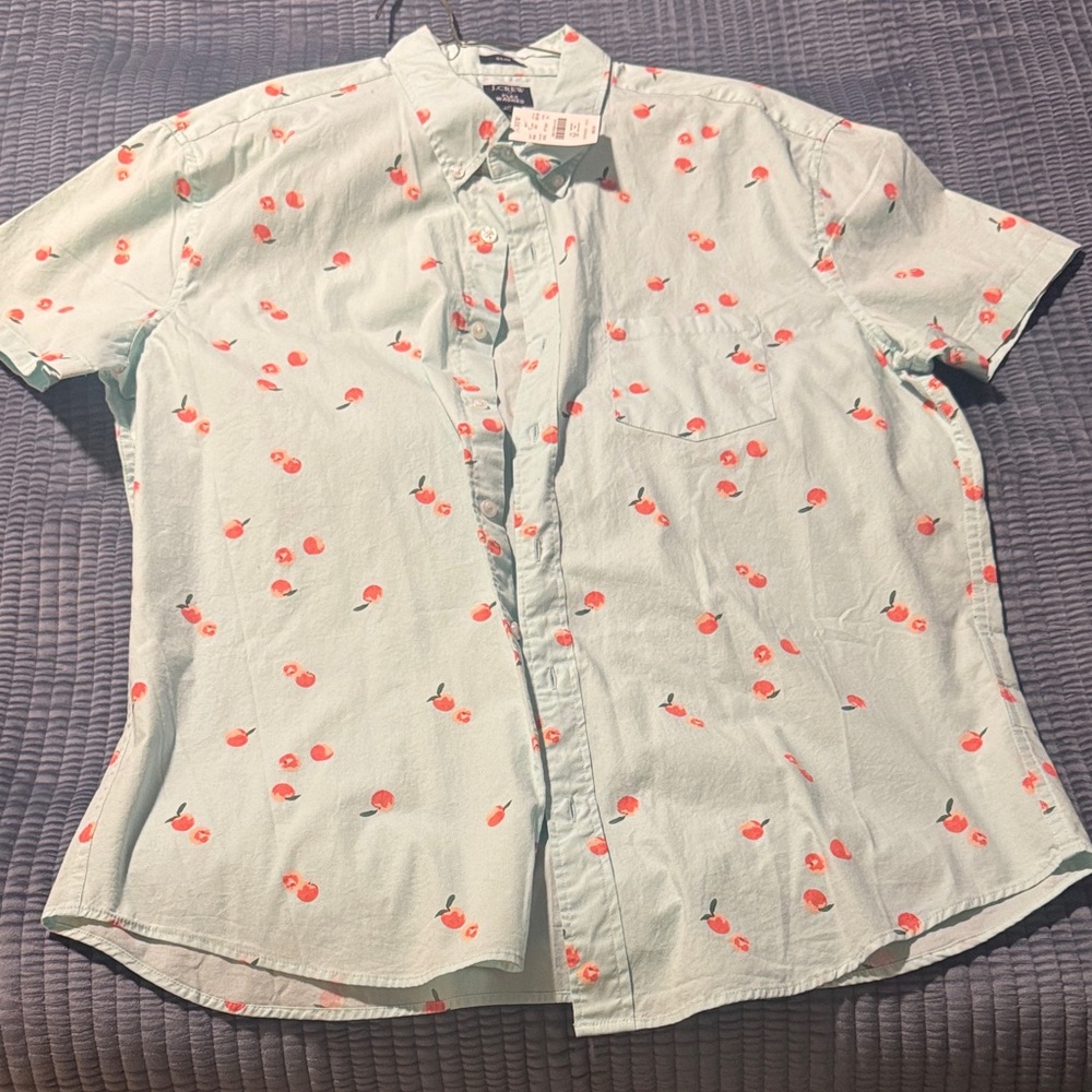 J. Crew Factory Light Blue Shirt with Cherry Print